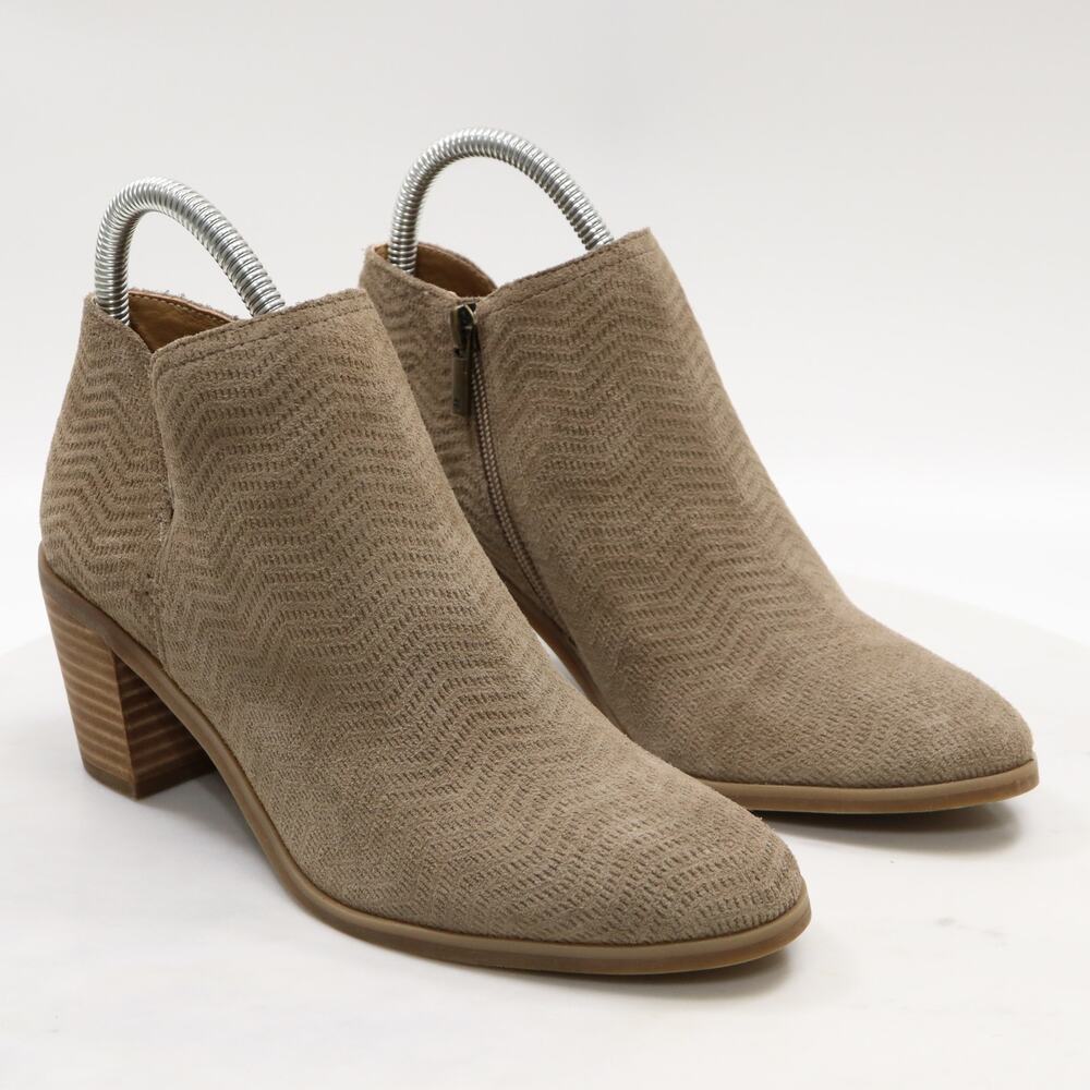 Lucky Brand Parnesa Ankle Booties Womens 7.5 Genuine Suede Taupe Chevron Heeled